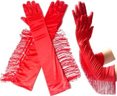 Camerazar Dlhé retro saténové rukavice so strapcami, červené, univerzálna veľkosť