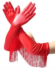 Camerazar Dlhé retro saténové rukavice so strapcami, červené, univerzálna veľkosť