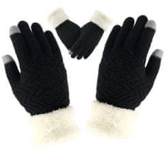 Camerazar Dámske zimné dotykové rukavice s medvedíkom, čierne, akrylová priadza, univerzálna veľkosť