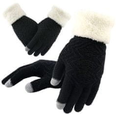 Camerazar Dámske zimné dotykové rukavice s medvedíkom, čierne, akrylová priadza, univerzálna veľkosť