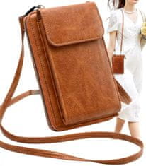 Camerazar Dámska retro kabelka s peňaženkou na telefón, hnedá, ekologická umelá koža, 18x11x5 cm