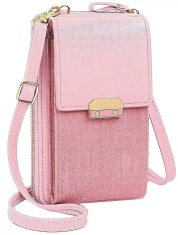 Camerazar Dámska miniatúrna taška na telefón s peňaženkou, ružová, z mäkkej ekologickej umelej kože, 18x11x4,5 cm