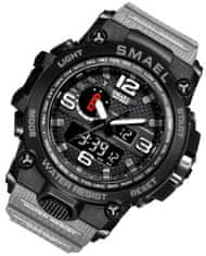 Camerazar Smael Vodotesné digitálne pánske hodinky s LED podsvietením, sivý silikónový remienok, čierne kovové puzdro