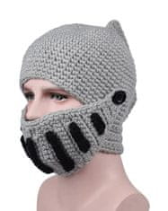 Camerazar Pánska zimná čiapka s maskou v dizajne rímskej gladiátorskej prilby, sivá, elastický polyester