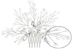 Camerazar Elegantný svadobný hrebeň s krištáľovými kvetmi a perlami, zlatý/strieborný variant, 9 cm x 8 cm