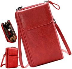 Camerazar Dámska retro taška na telefón a peňaženka, červená, ekologická umelá koža, 18x11x5 cm