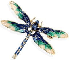 Camerazar Elegantná retro brošňa vážka so zirkónmi, šperková zliatina, šírka 5 cm, výška 3,5 cm