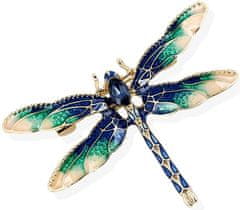 Camerazar Elegantná retro brošňa vážka so zirkónmi, šperková zliatina, šírka 5 cm, výška 3,5 cm