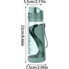 Flor de Cristal Flamenco Mystique Prenosná fľaša na vodu pre fitness 600 ml, zelená, odolný plast, 22x7,5x5,5 cm