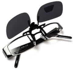 Camerazar Polarizačné prekrytie okuliarov s klipom, strieborná zrkadlová farba, obdĺžnikový tvar, šírka skla 59 mm