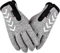 Camerazar Pánske zateplené dotykové rukavice s reflexnými prvkami, sivá melanž, polyester a guma, veľkosť XL