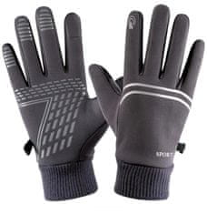 Camerazar Pánske zateplené dotykové rukavice na outdoorové športy, sivé, nylon a guma, 25 cm x 10,5 cm