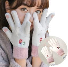 Camerazar Dámske zimné rukavice s vianočnou výšivkou, biele/krémové, akrylová priadza, univerzálna veľkosť