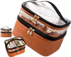 Camerazar Dvojitý kozmetický kufrík z kvalitnej umelej kože, hnedý, 23x15,5x17,5 cm