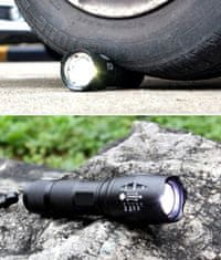 Camerazar Mini vojenská taktická baterka, čierny hliník, 1800 lúmenov, dosah 1000 m