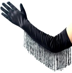 Camerazar Retro elegantné čierne saténové rukavice so strapcami