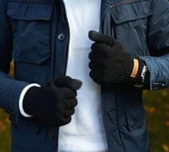 Camerazar Pánske zimné teplé dotykové rukavice s pleteným vzorom, čierne, akrylová priadza, univerzálna veľkosť
