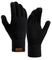 Camerazar Pánske zimné teplé dotykové rukavice s pleteným vzorom, čierne, akrylová priadza, univerzálna veľkosť