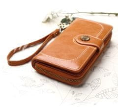Camerazar Veľká dámska peňaženka z ekokože s príveskom na kľúče, hnedá, 19,3x10x3,5 cm