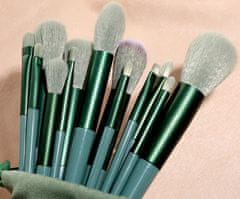 Camerazar Profesionálna sada 13 štetcov na make-up, zelené, syntetické štetiny, dĺžka 16-20 cm