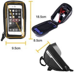 Camerazar Vodotesná taška na bicykel s držiakom na telefón, polyester a umelá koža, 19,5 cm x 9,5 cm x 8,5 cm