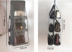 Camerazar Závesný organizér do kabelky, sivý nylon, 89x35 cm, so 6 vreckami