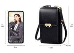 Camerazar Dámska miniatúrna taška na telefón s peňaženkou, čierna, ekologická umelá koža, 18x11x4,5 cm