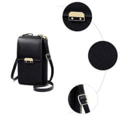 Camerazar Dámska miniatúrna taška na telefón s peňaženkou, čierna, ekologická umelá koža, 18x11x4,5 cm