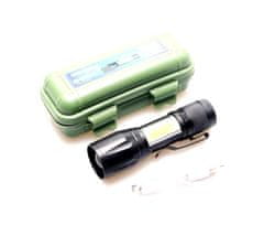 Camerazar Mini vojenská taktická USB baterka, hliníková, s COB LED a dobíjacou batériou 14500