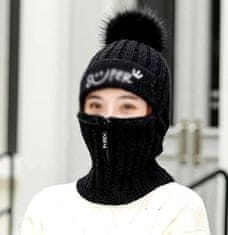 Camerazar Lyžiarska čiapka 2v1 s teplou kapucňou na zips, čierna, elastický úplet, obvod hlavy 56-59 cm