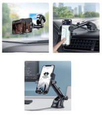 Camerazar Teleskopický držiak do auta pre telefón, čierny, s gumovou prísavkou a 360° rotáciou