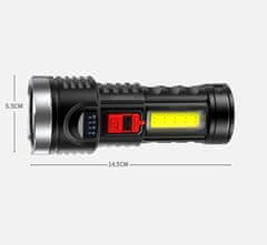 Camerazar Vojenská taktická baterka s USB nabíjaním, čierna, plastové puzdro, 145 mm