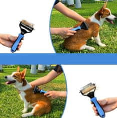 Camerazar Obojstranný hrebeň na psiu srsť, protišmyková gumová rukoväť, 18x12,5x4,5 cm