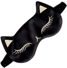 Camerazar Saténová maska na mačacie oči Puss, čierna, 18,5 cm x 10,5 cm s nastaviteľným elastickým popruhom