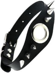 Camerazar Čierny kožený náhrdelník s hrotmi, strieborné kovanie, šírka 4,5 cm, dĺžka 44 cm