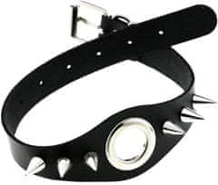Camerazar Čierny kožený náhrdelník s hrotmi, strieborné kovanie, šírka 4,5 cm, dĺžka 44 cm
