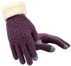 Camerazar Dámske zimné rukavice s medvedíkom, fialové, akrylová priadza, univerzálna veľkosť