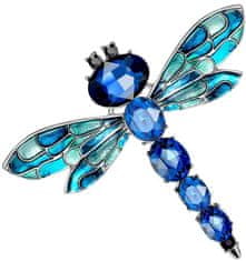 Camerazar Elegantná brošňa vážka s modrými kryštálmi, šperky zo zliatiny, 6x5,5 cm