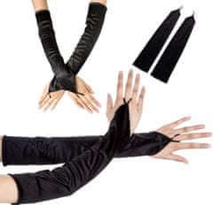 Camerazar Retro saténové rukavice Čierne dlhé večerné rukavice