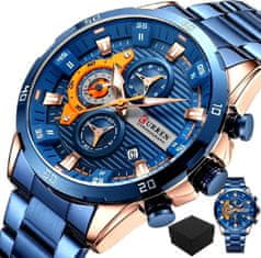 Camerazar Pánske náramkové hodinky CURREN s chronografom, modré, minerálne sklíčko Hardlex