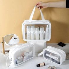 Camerazar Sada 3 cestovných organizérov - vodotesné kozmetické tašky, biele, PVC+TPU, 30x21x11 cm / 26x16x9 cm / 22x13x7 cm