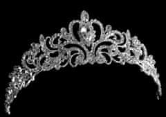 Camerazar Svadobná korunka Tiara Tiara Diadém, strieborná, šperkovaný kov s kryštálmi, 16x22x4,5 cm