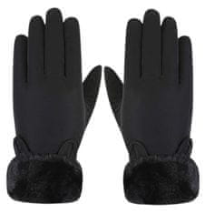 Camerazar Dámske zimné rukavice s dotykovou vrstvou, čierne, polyester s mäkkou kožušinou