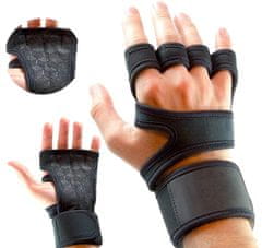 Camerazar Univerzálne tréningové rukavice na vzpieranie, čierne, obvod dlane 18-20 cm, so suchým zipsom