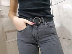 Camerazar Dámsky kožený opasok so striebornou prackou v kruhu, veľkosť 104x30 mm, materiál hrubá ekokoža