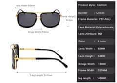 Camerazar Unisex retro pilotné slnečné okuliare, zlatá farba, UV filter 400, veľkosť 54-65-19-145 mm