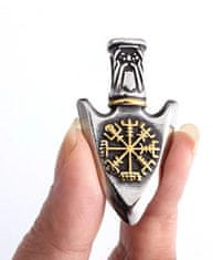 Camerazar Pánsky vikingský náhrdelník s hrotom kopije a severským amuletom, chirurgická oceľ, strieborno-zlatá farba, dĺžka 60 cm
