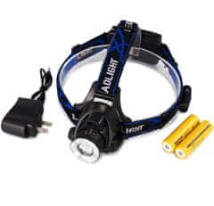 Camerazar USB LED čelovka, vodotesná, taktická, s funkciou ZOOM a červeným výstražným svetlom