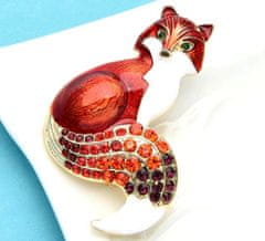 Camerazar Líščia brošňa so zirkónmi, červená, zliatinové šperky, 3,5x5,6 cm