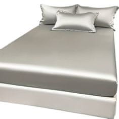 HOME & MARKER® Hodvábne zamatová priliehavá posteľná plachta + 2 obliečky na vankúš – svetlosivá, 180 x 200 | SILKYFIT